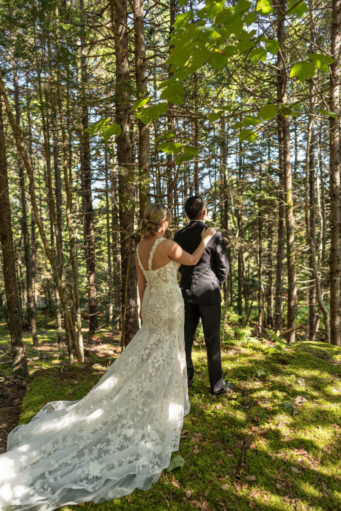 Bride and groom at their first look