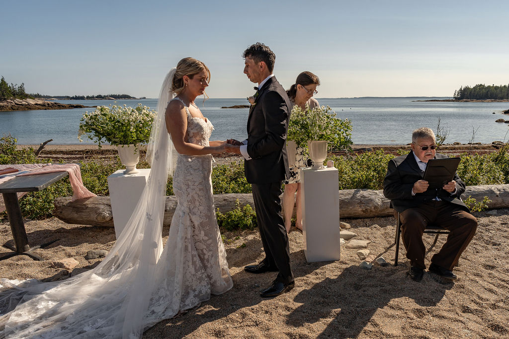 Happy couple at their intimate wedding ceremony