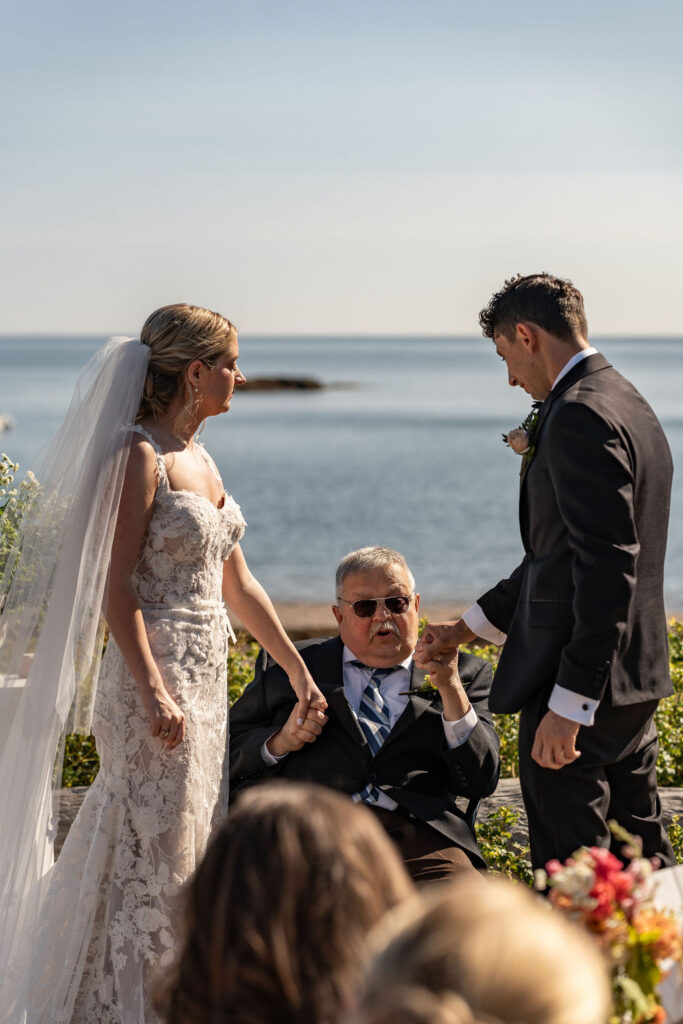 bride and groom emotional at their intimate wedding ceremony