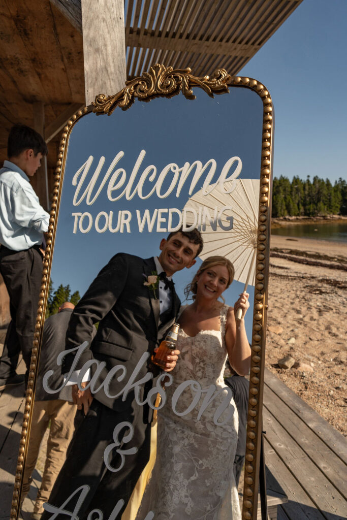 Cute picture of the newly married couple at their cocktail hour