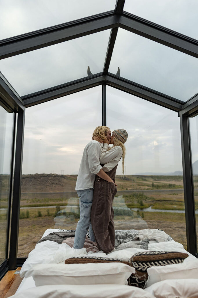 cute picture of the bride and groom kissing 