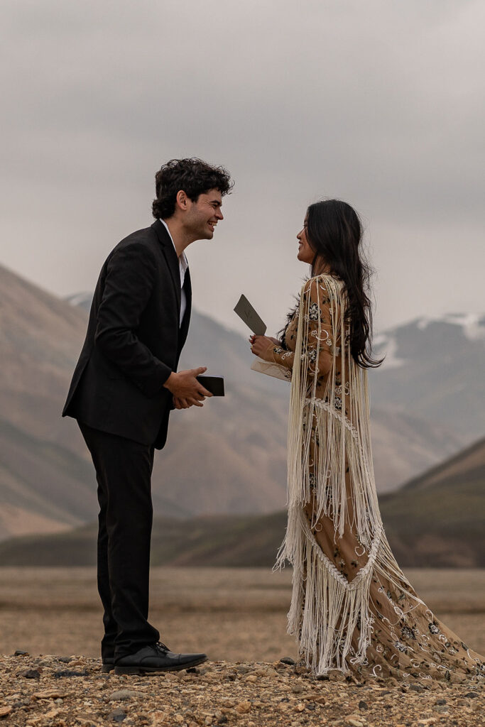 Bride and groom at their golden hour ceremony