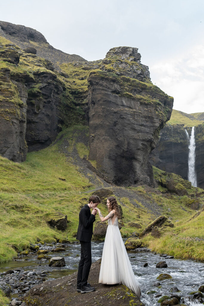 cute couple at their dream elopement in iceland