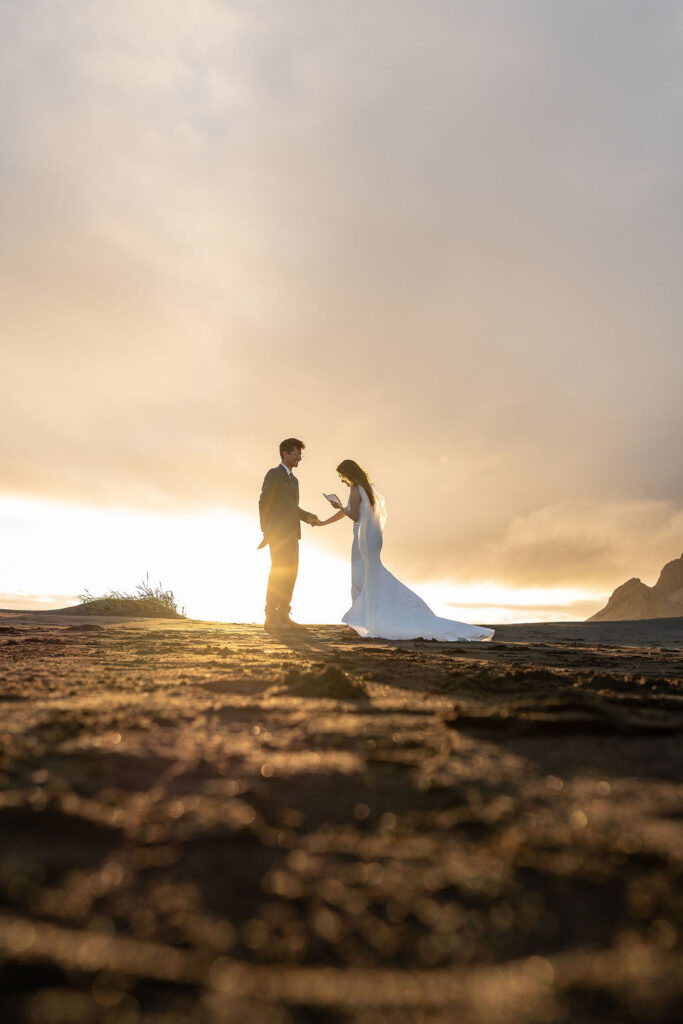 Couple holding hands during their ceremony