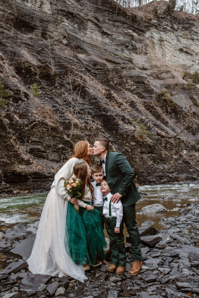 couple and their family at their elopement