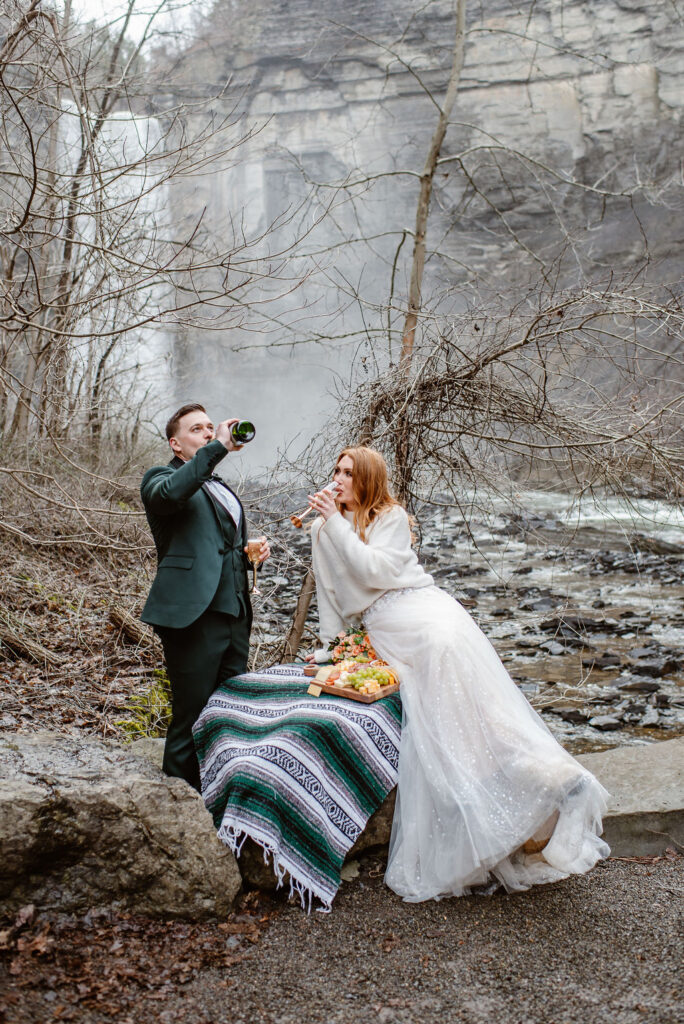 couple having the best time at their adventurous elopement