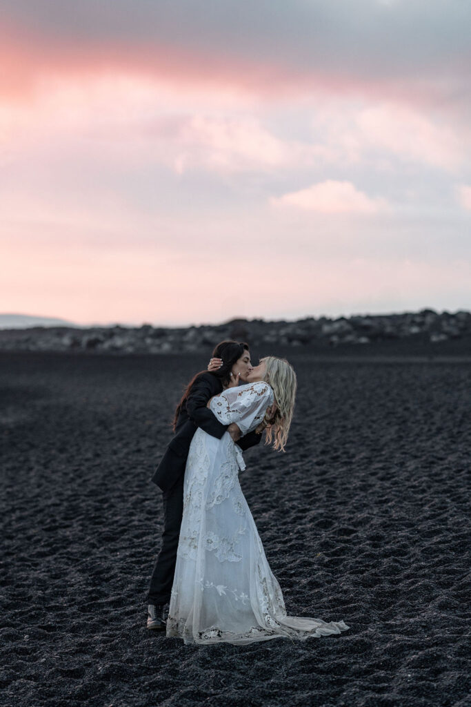 couple kissing after their elopement ceremony