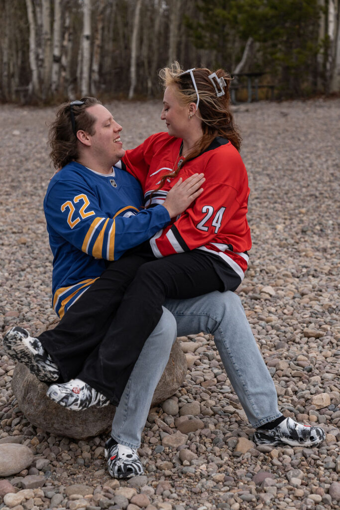 cute picture of the newlyweds laughing with each other