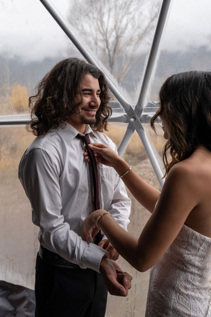 Bride and groom, getting ready for their ceremony
