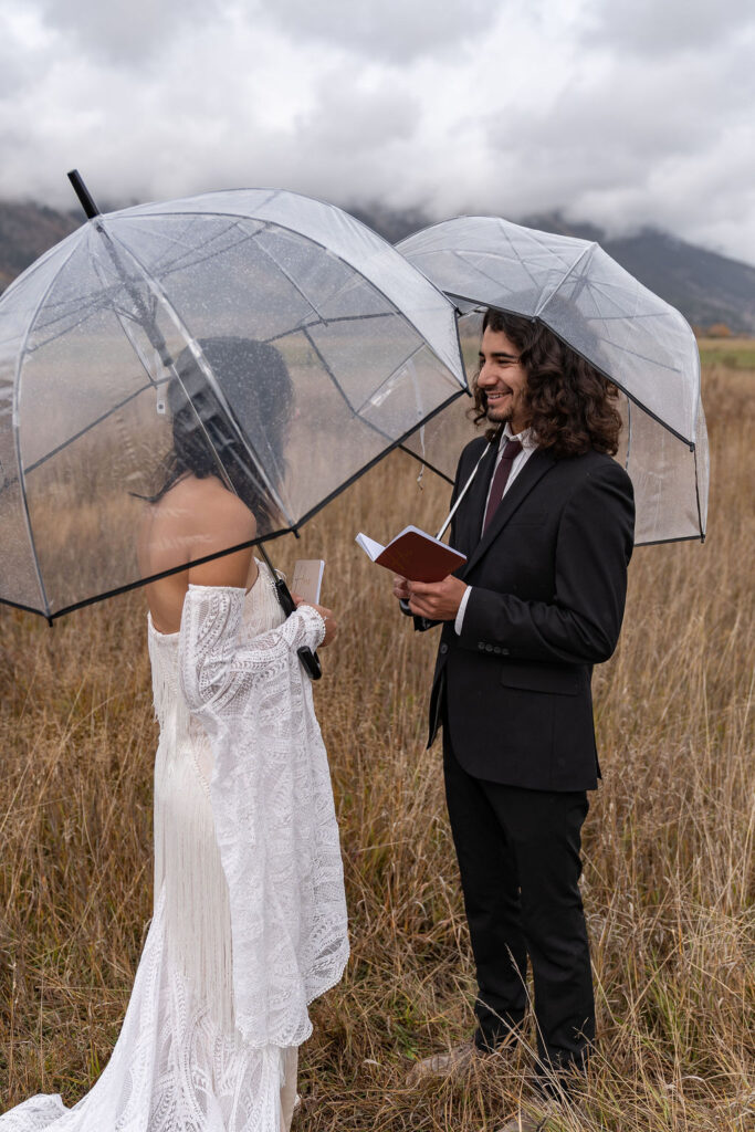 Couple emotional during their elopement ceremony