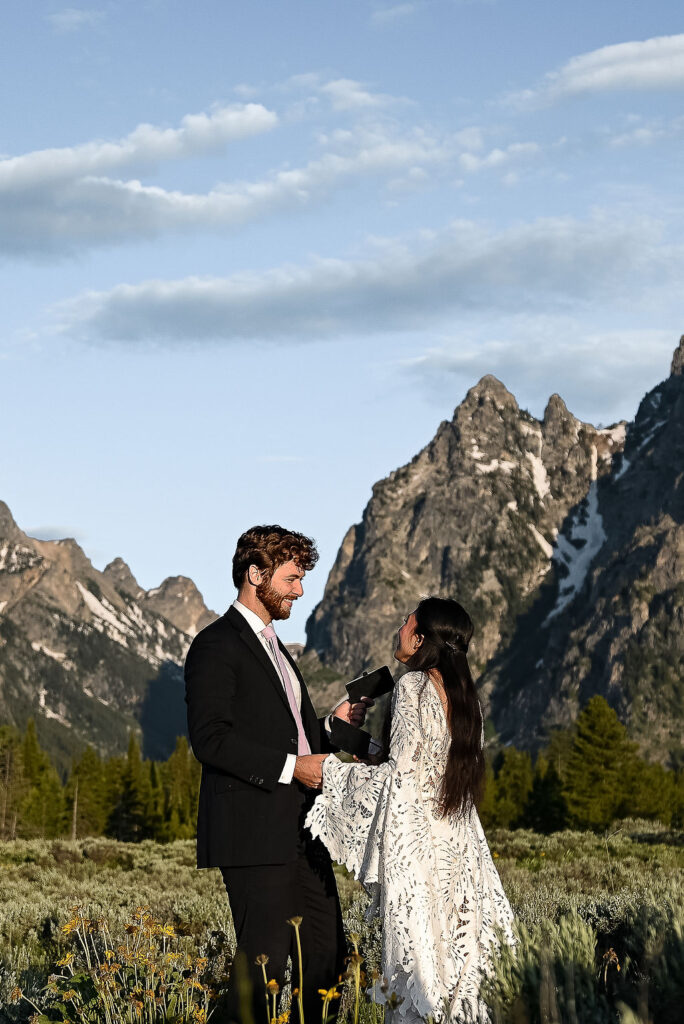 picture of the bride and groom at their private vows