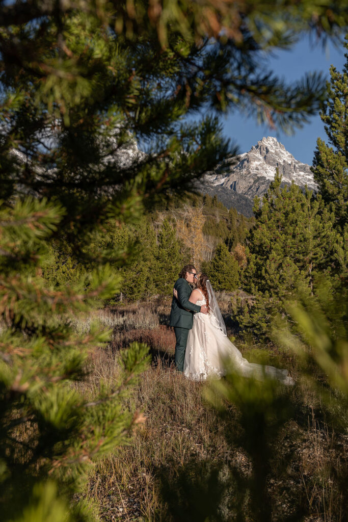 groom kissing the bride on the cheek