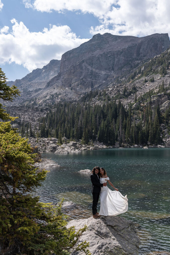 Picture of the bride and groom hugging